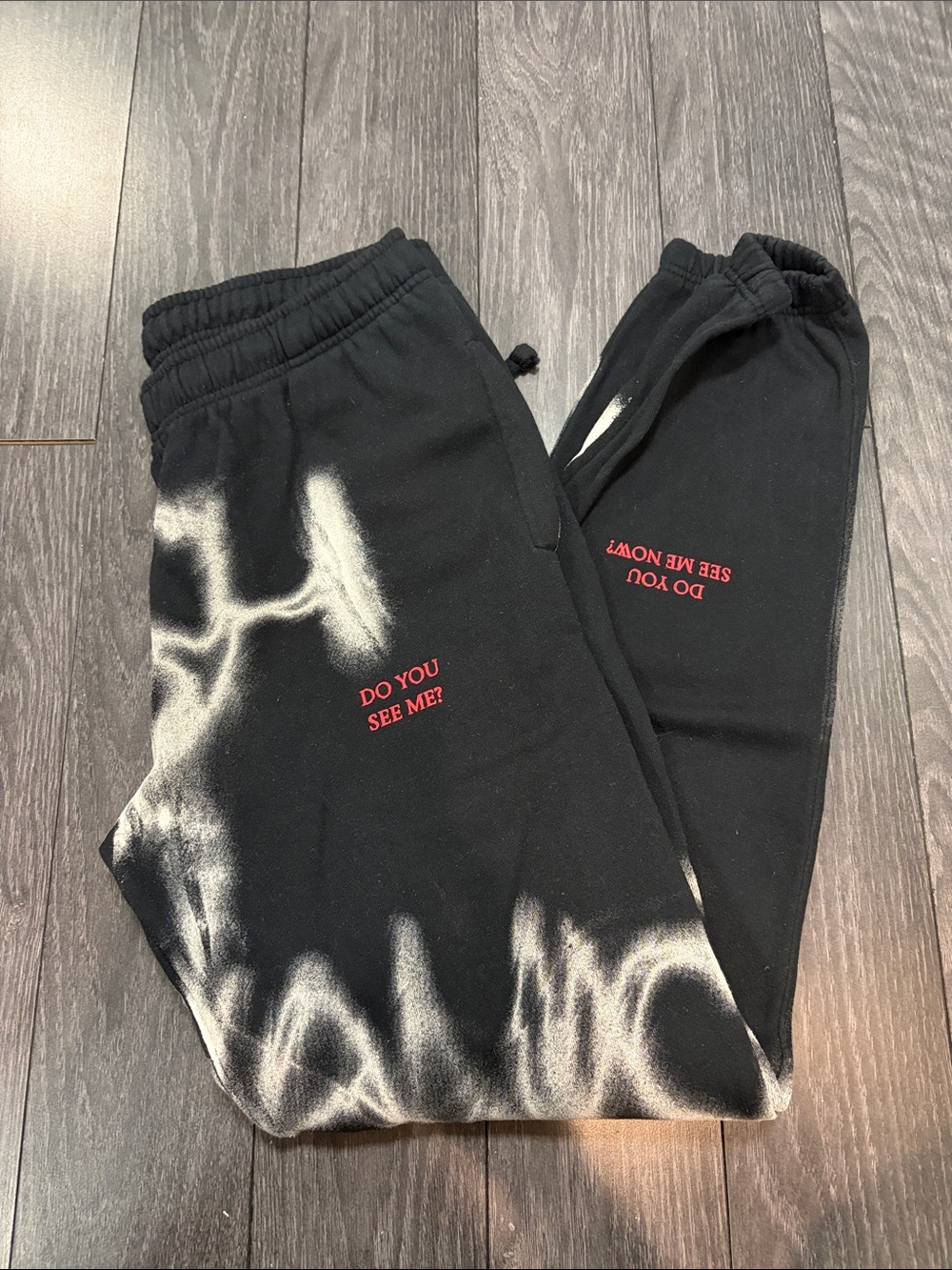 Lady Gaga Black Tie-Dye Sweatpants with Red 'Do You See Me?' Print